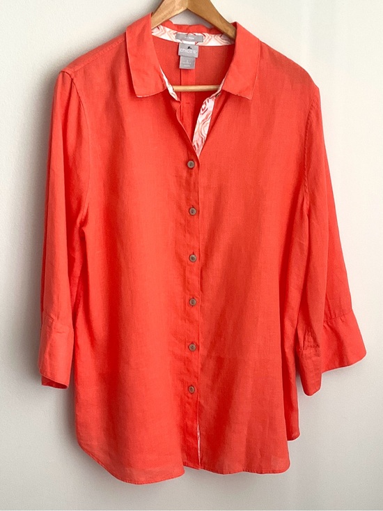 Chico's Tops - Chico's Vibrant Orange Button-Front 100% Linen Blouse